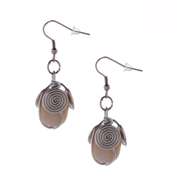 SILVER WIRE WRAPPED STONE EARRINGS - Picture 3 of 3